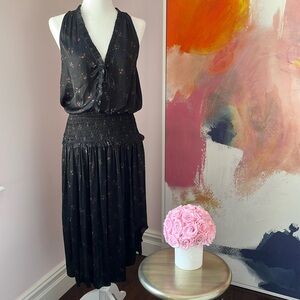Ulla Johnson black dress with small pink flowers. Size 2